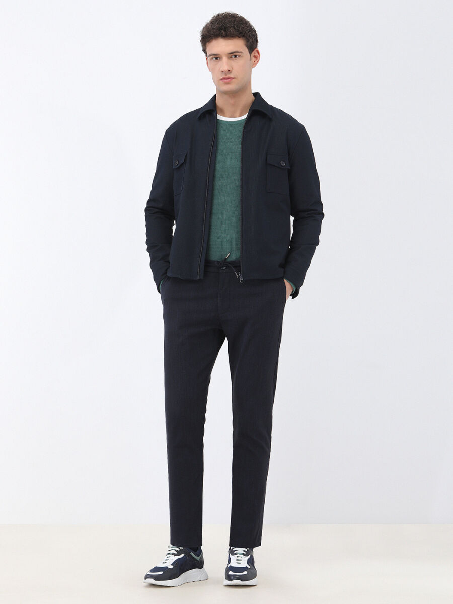 Lacivert Çizgili Modern Fit Pamuk Karışımlı Takım Elbise - 2