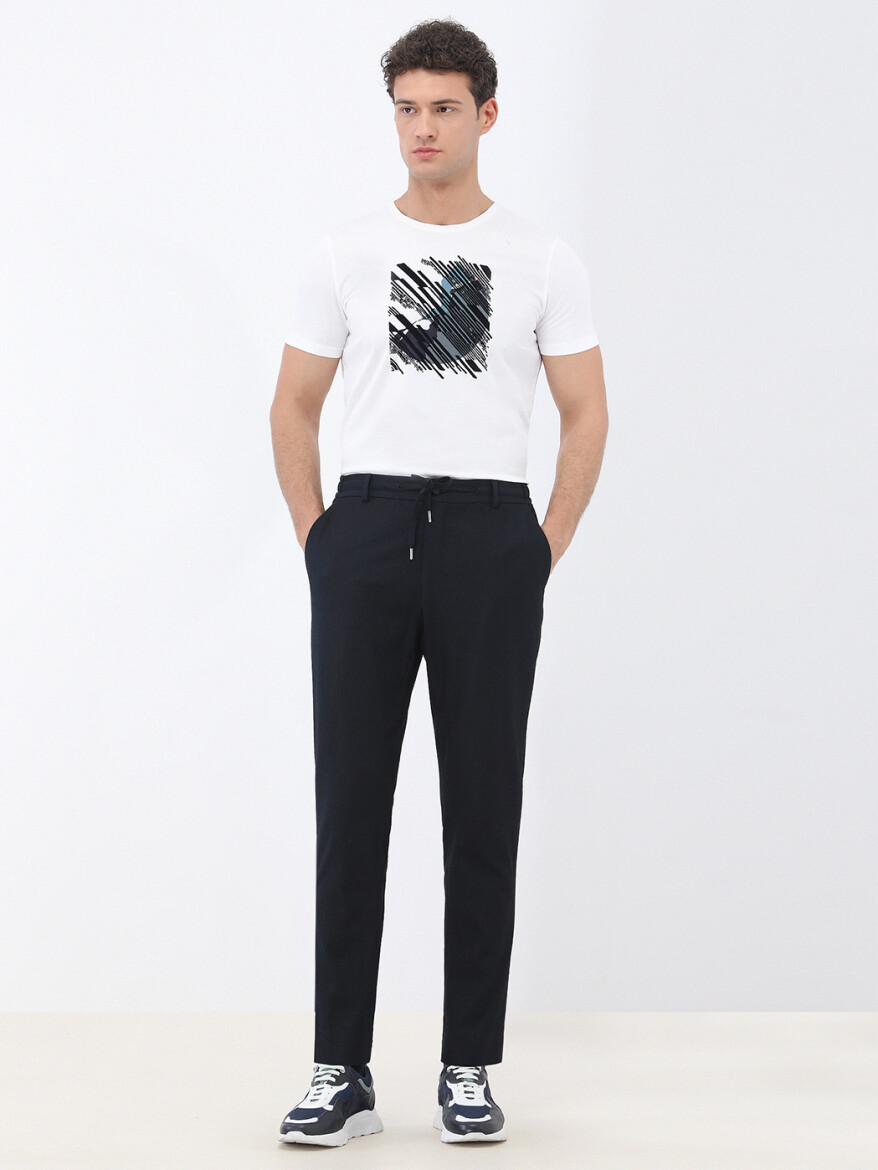 Lacivert Çizgili Modern Fit Pamuk Karışımlı Takım Elbise - 4