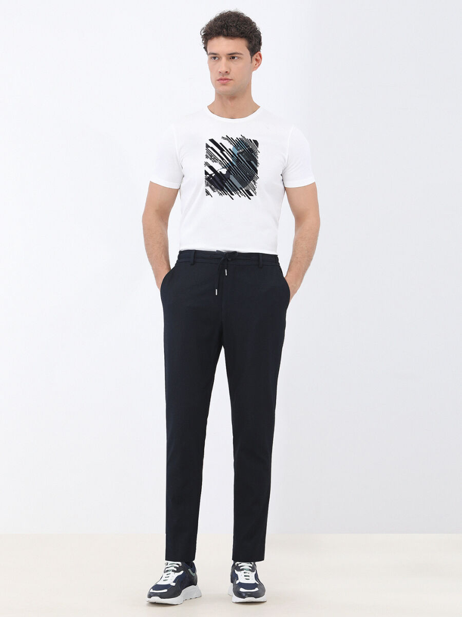 Lacivert Çizgili Modern Fit Pamuk Karışımlı Takım Elbise - 4