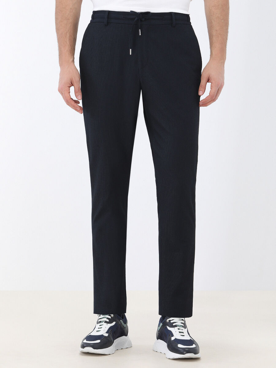 Lacivert Çizgili Modern Fit Pamuk Karışımlı Takım Elbise - 5