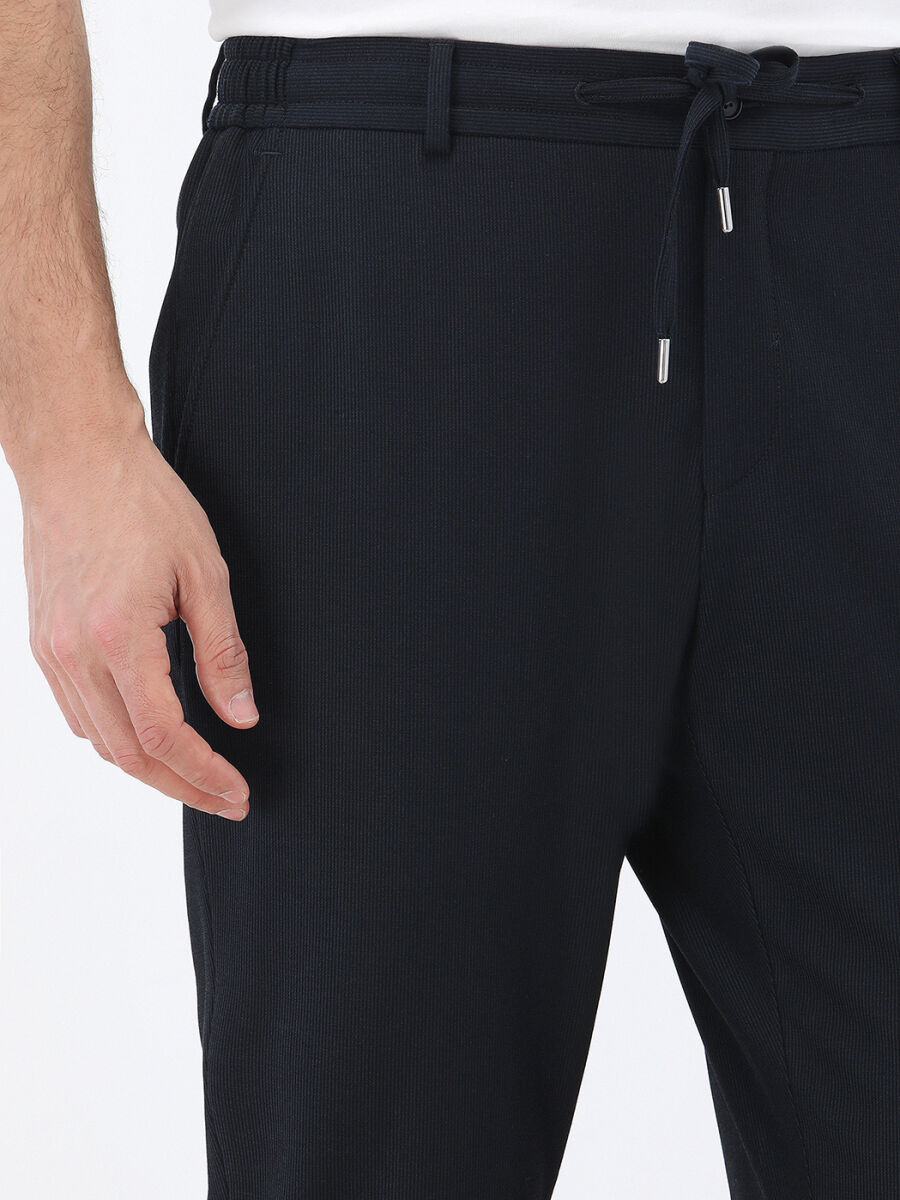 Lacivert Çizgili Modern Fit Pamuk Karışımlı Takım Elbise - 6