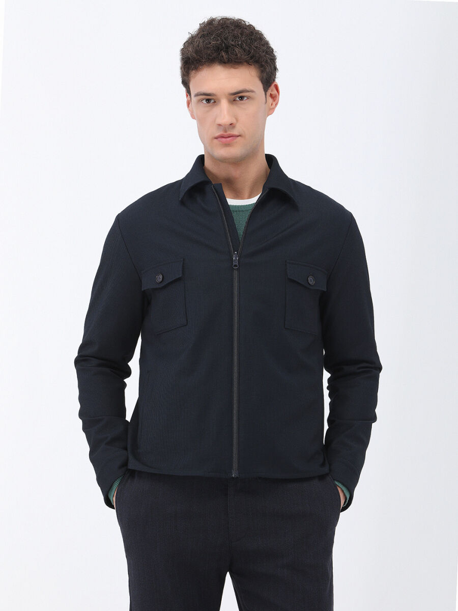 Lacivert Çizgili Modern Fit Pamuk Karışımlı Takım Elbise - 7