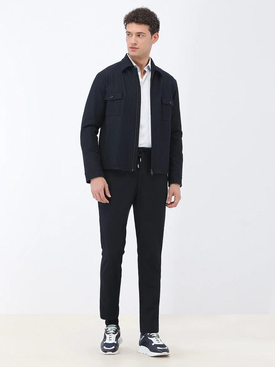 Lacivert Çizgili Modern Fit Pamuk Karışımlı Takım Elbise - 8