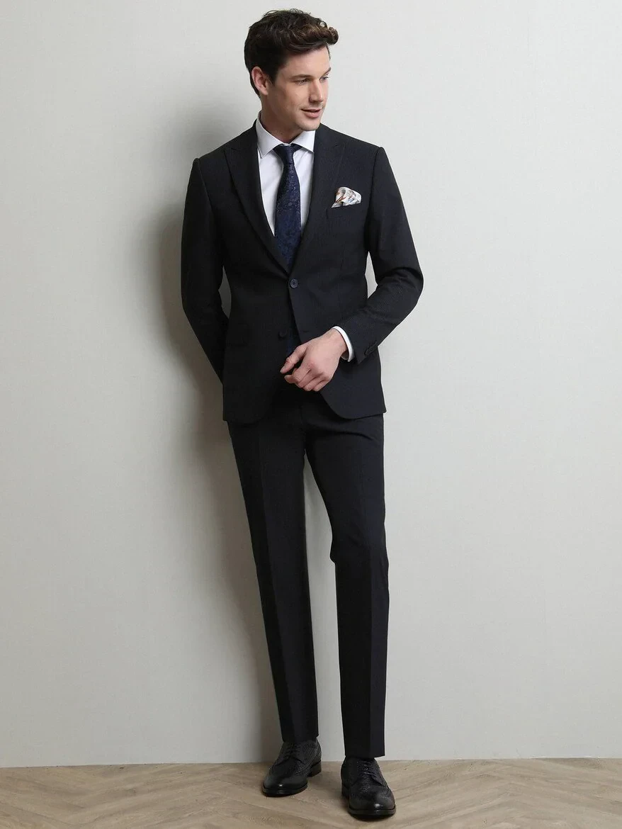 Lacivert Çizgili Modern Fit Takım Elbise - 4