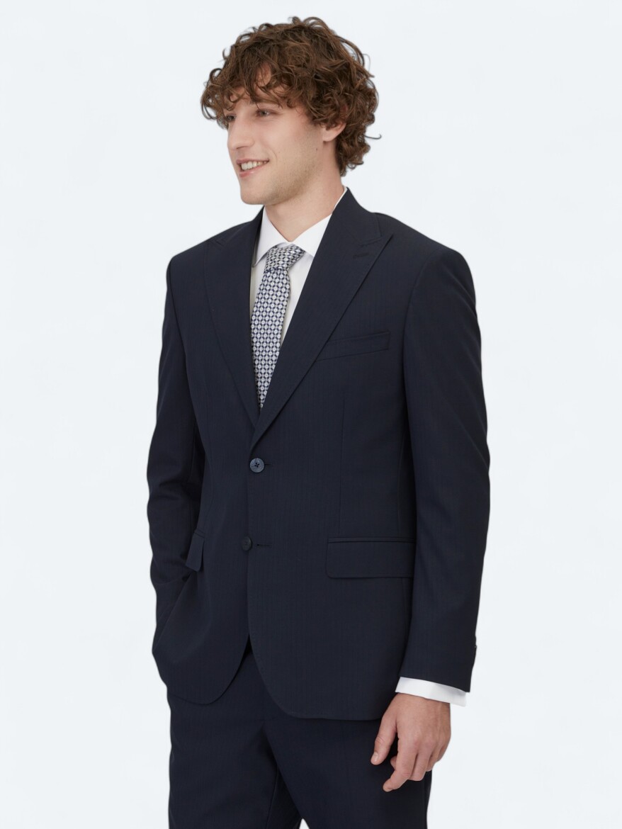 Lacivert Çizgili Modern Fit Takım Elbise - 2