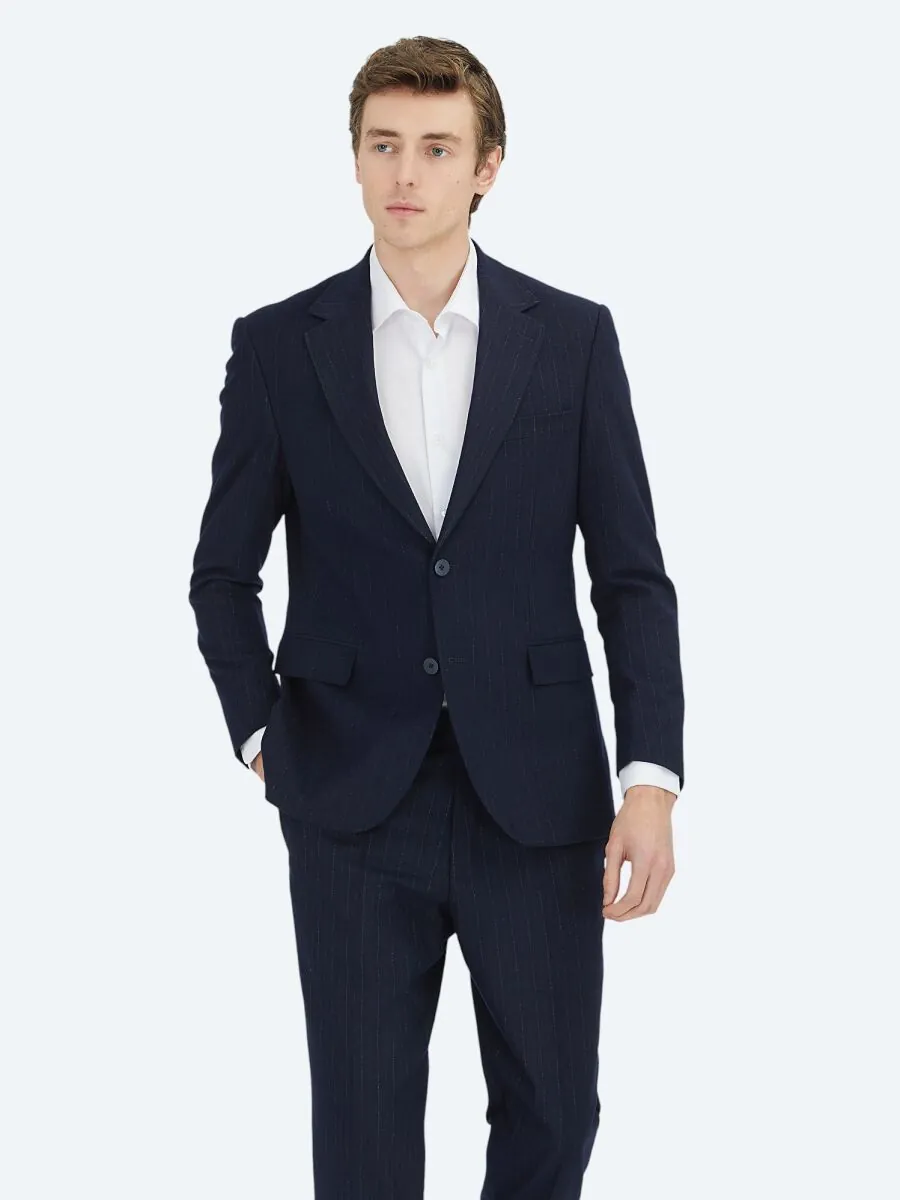 Lacivert Çizgili Modern Fit Takım Elbise - 2