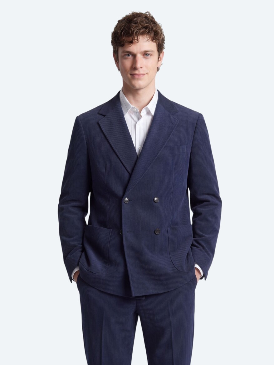 Lacivert Çizgili Modern Fit Takım Elbise - KİP