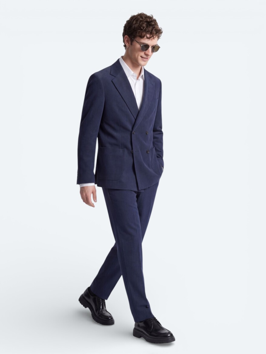 Lacivert Çizgili Modern Fit Takım Elbise - 3