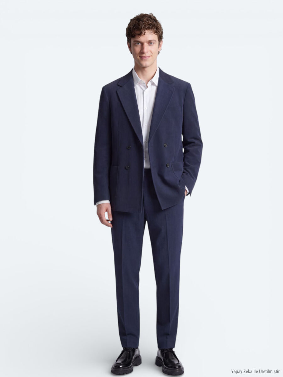 Lacivert Çizgili Modern Fit Takım Elbise - 1