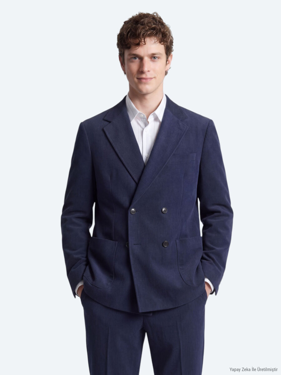 Lacivert Çizgili Modern Fit Takım Elbise - 2
