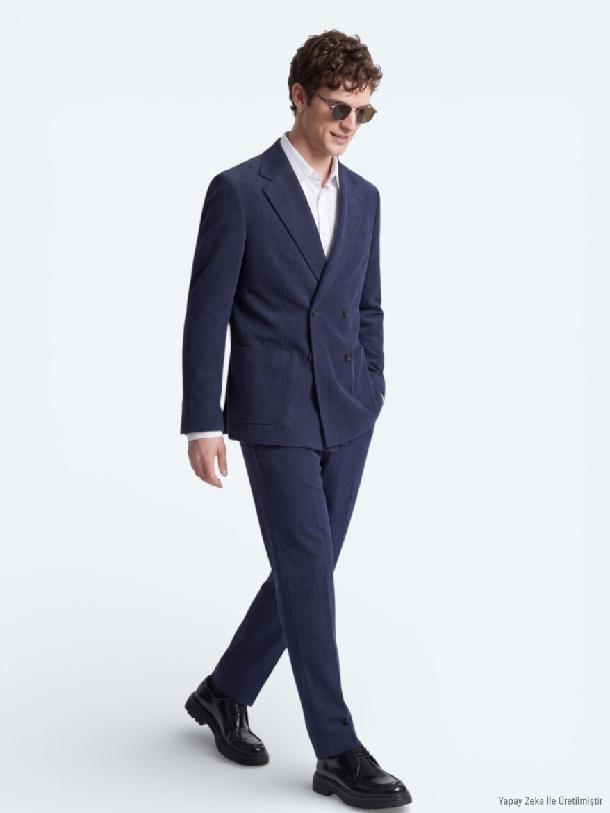 Lacivert Çizgili Modern Fit Takım Elbise - 3