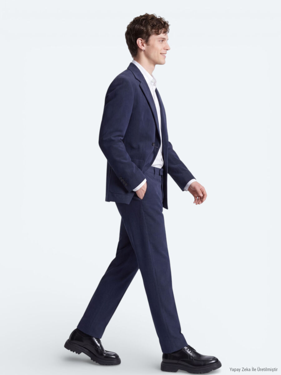 Lacivert Çizgili Modern Fit Takım Elbise - 4