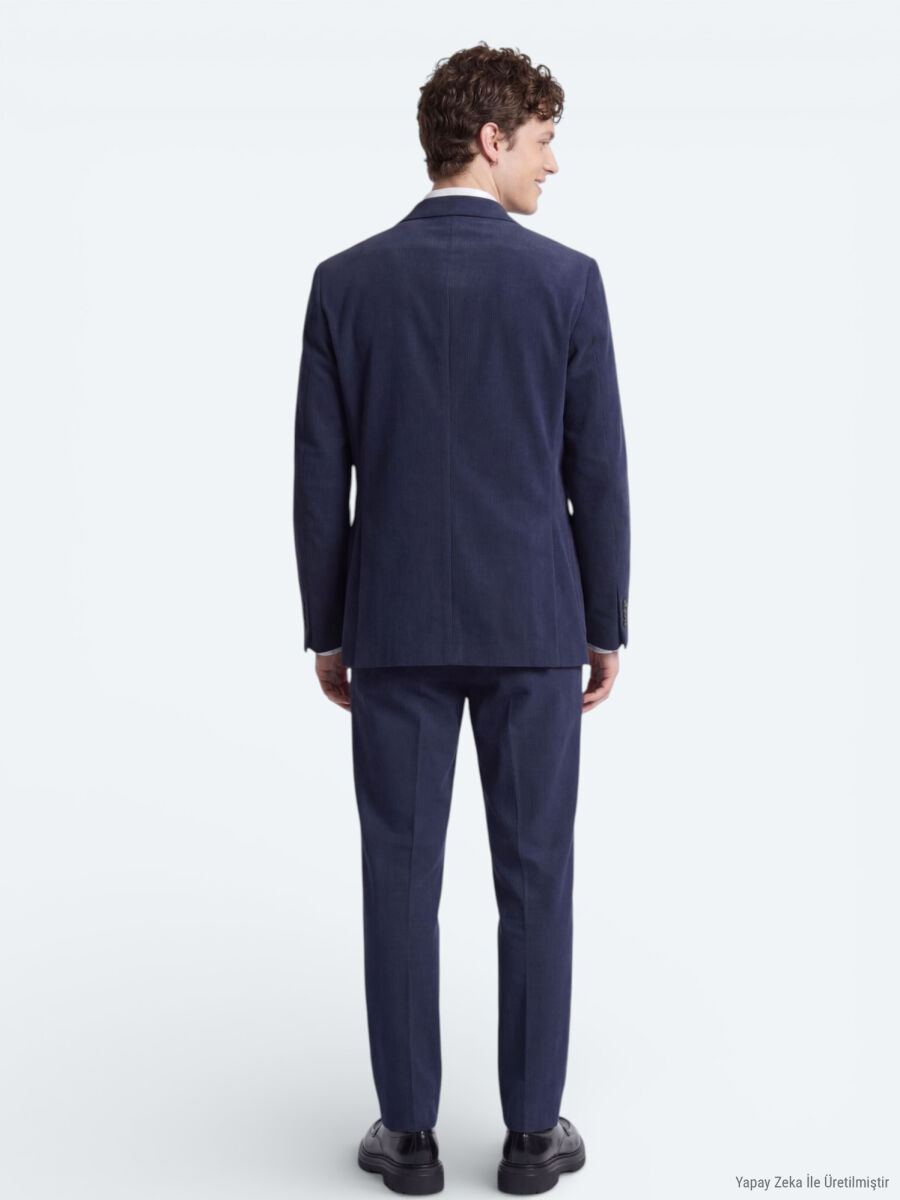 Lacivert Çizgili Modern Fit Takım Elbise - 5