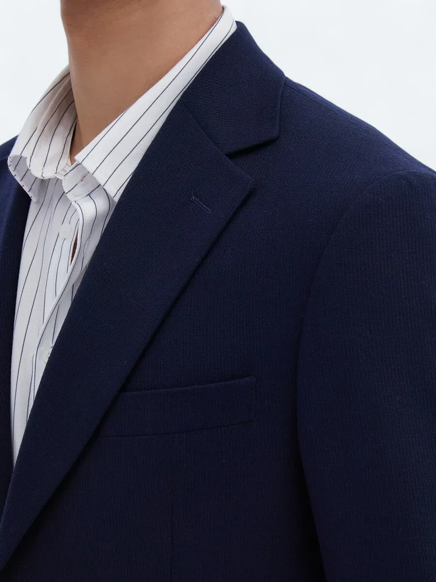 Lacivert Çizgili Modern Fit Yün Karışımlı Takım Elbise - 4