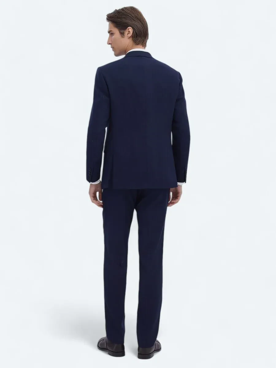 Lacivert Çizgili Modern Fit Yün Karışımlı Takım Elbise - 5