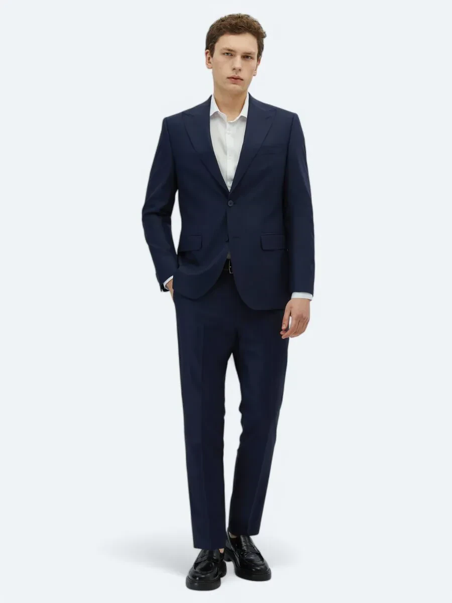 Lacivert Çizgili Modern Fit Yün Karışımlı Takım Elbise - 2