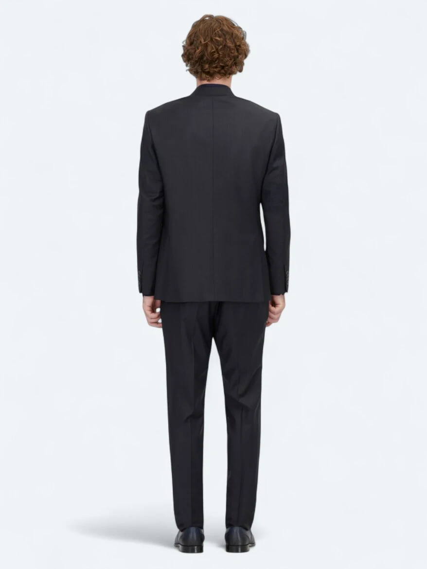 Lacivert Çizgili Modern Fit Yün Karışımlı Takım Elbise - 5