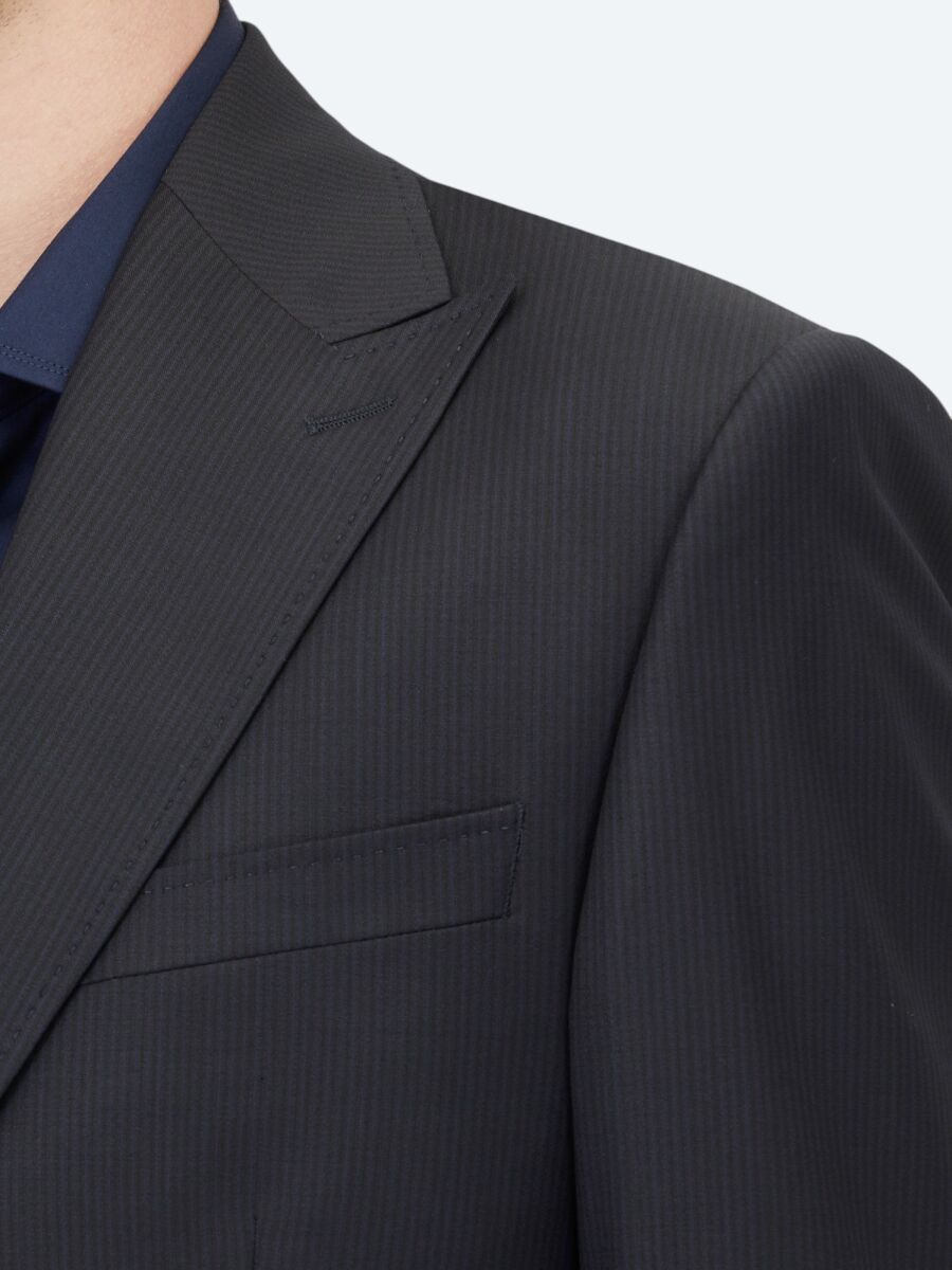 Lacivert Çizgili Modern Fit Yün Karışımlı Takım Elbise - 4