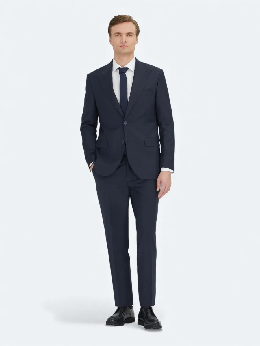 Lacivert Çizgili Modern Fit Yün Karışımlı Takım Elbise - 1