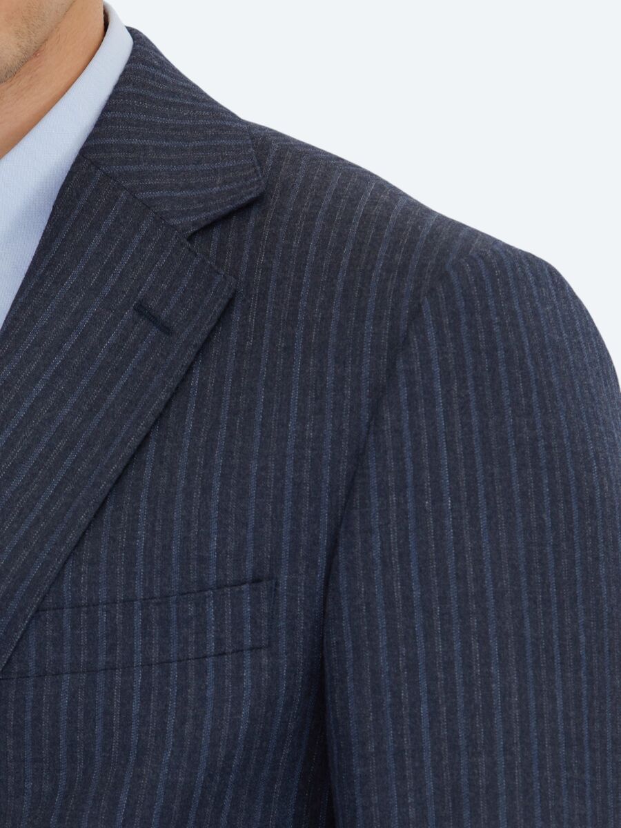 Lacivert Çizgili Modern Fit Yün Karışımlı Takım Elbise - 5