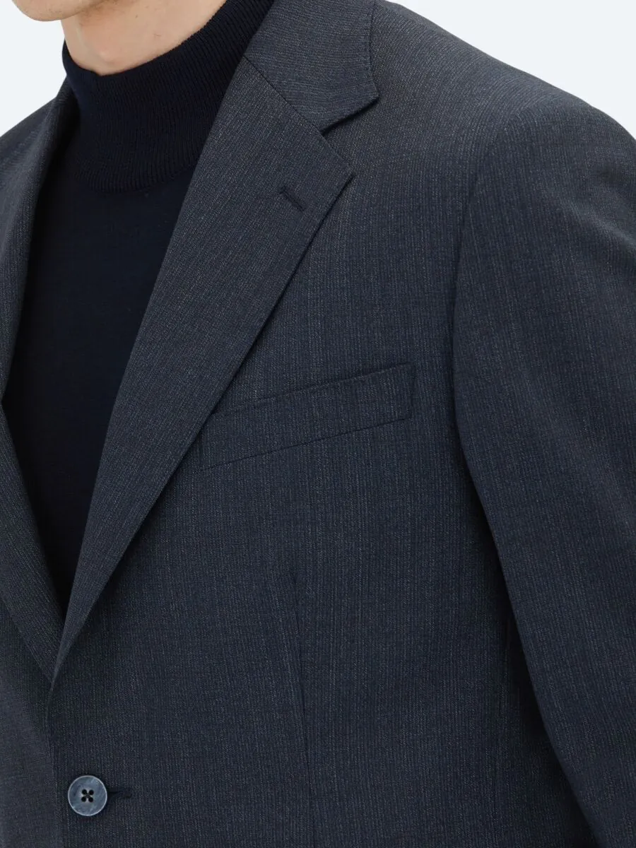 Lacivert Çizgili Modern Fit Yün Karışımlı Takım Elbise - 5