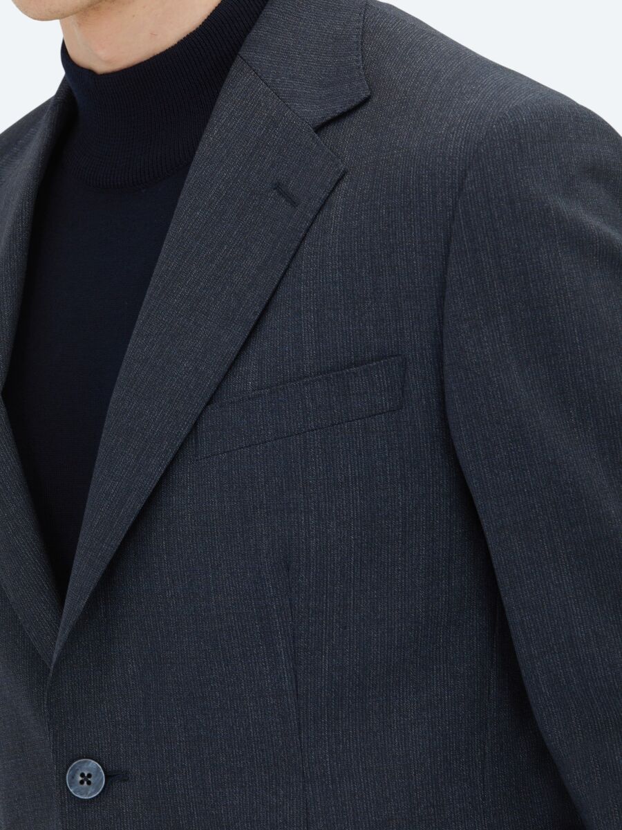 Lacivert Çizgili Modern Fit Yün Karışımlı Takım Elbise - 5