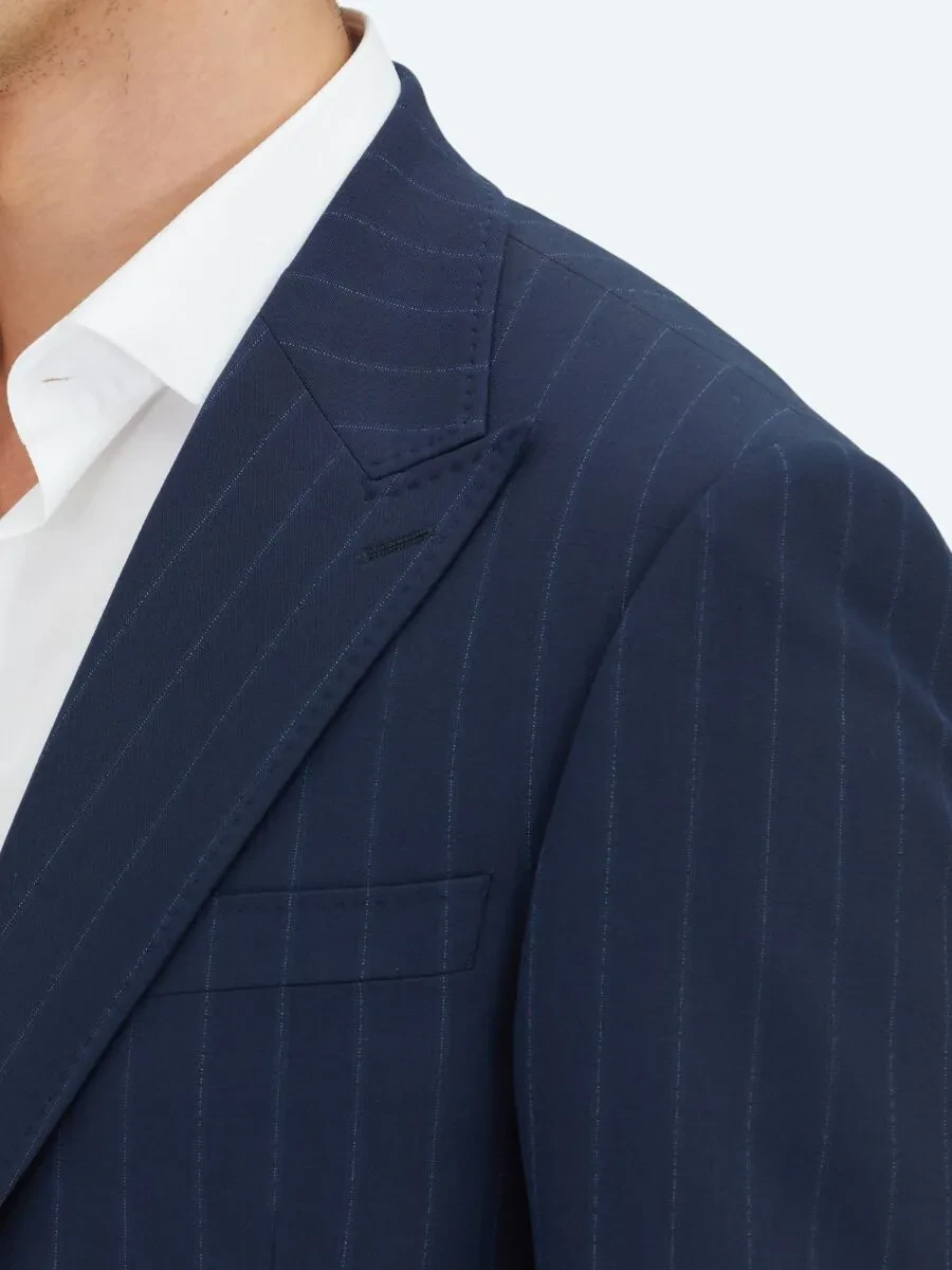 Lacivert Çizgili Modern Fit Yün Karışımlı Takım Elbise - 4