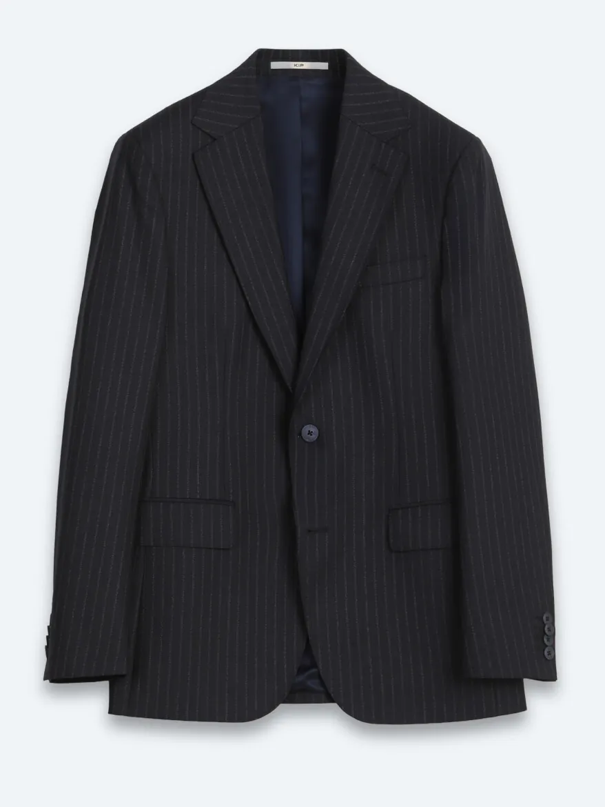 Lacivert Çizgili Modern Fit Yün Karışımlı Takım Elbise - 7