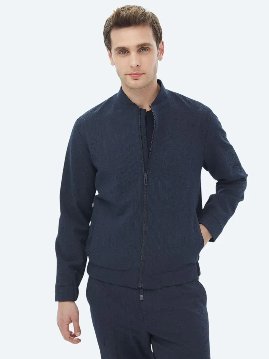Lacivert Çizgili Oversize Fit Takım Elbise - 4