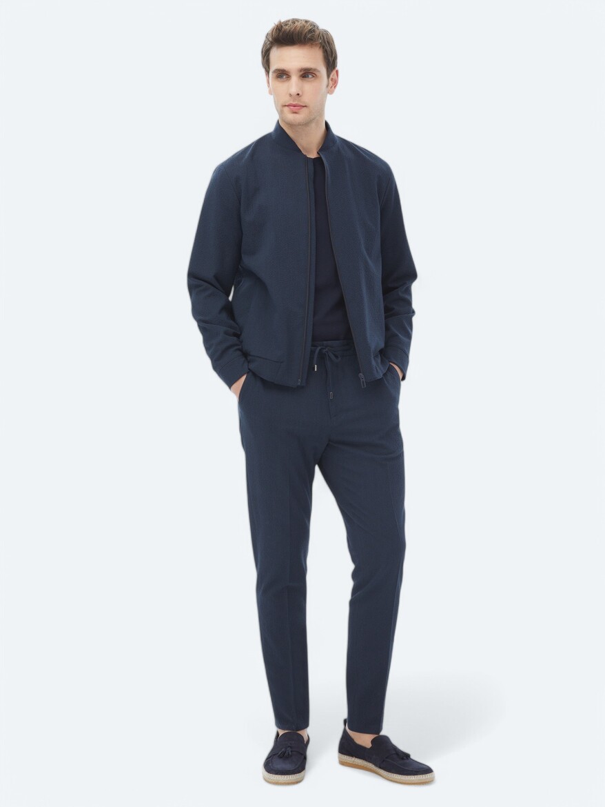 Lacivert Çizgili Oversize Fit Takım Elbise - 2