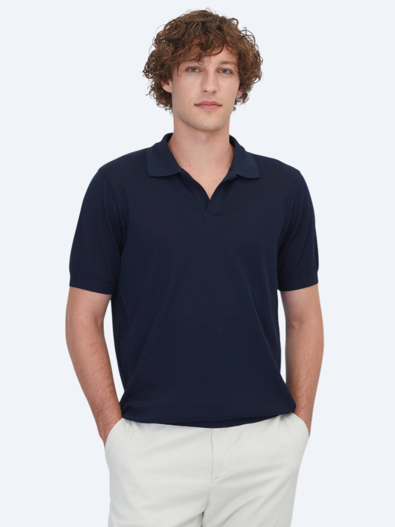 Lacivert Çizgili Polo Yaka %100 Pamuk T-Shirt