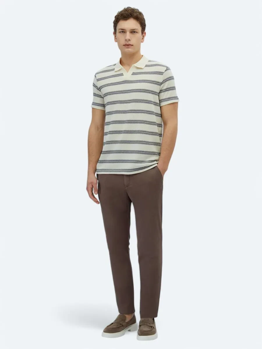 Lacivert Çizgili Polo Yaka Pamuk Karışımlı T-Shirt - 2