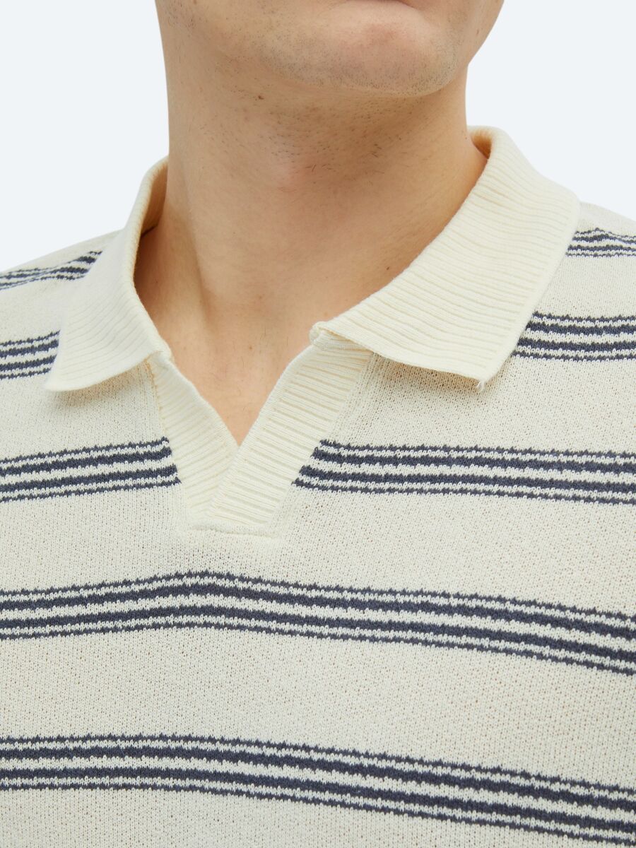 Lacivert Çizgili Polo Yaka Pamuk Karışımlı T-Shirt - 4