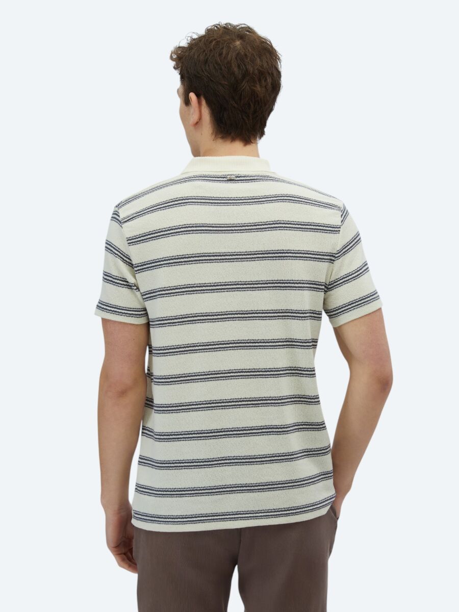 Lacivert Çizgili Polo Yaka Pamuk Karışımlı T-Shirt - 5