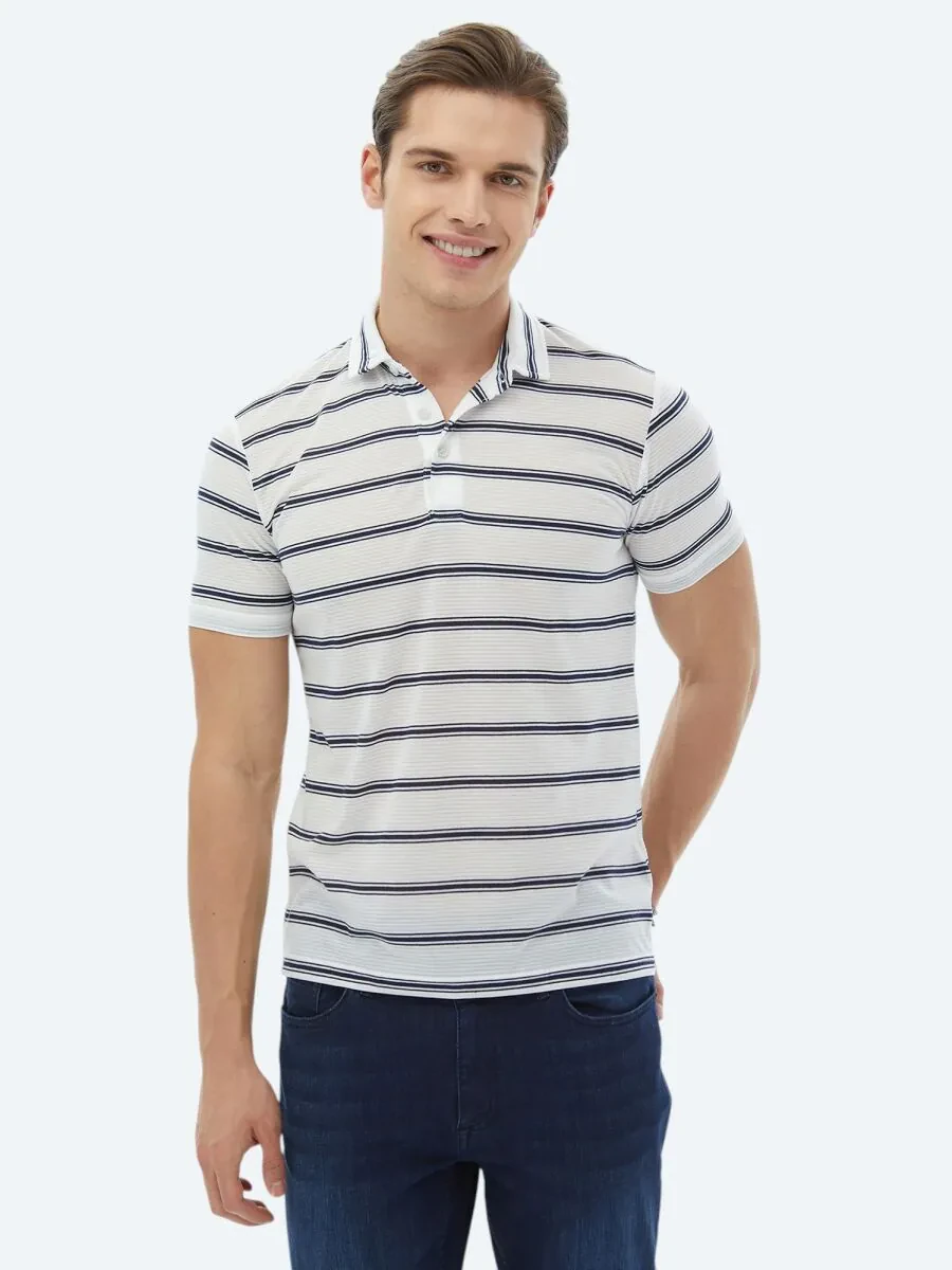 Lacivert Çizgili Polo Yaka T-Shirt - 1