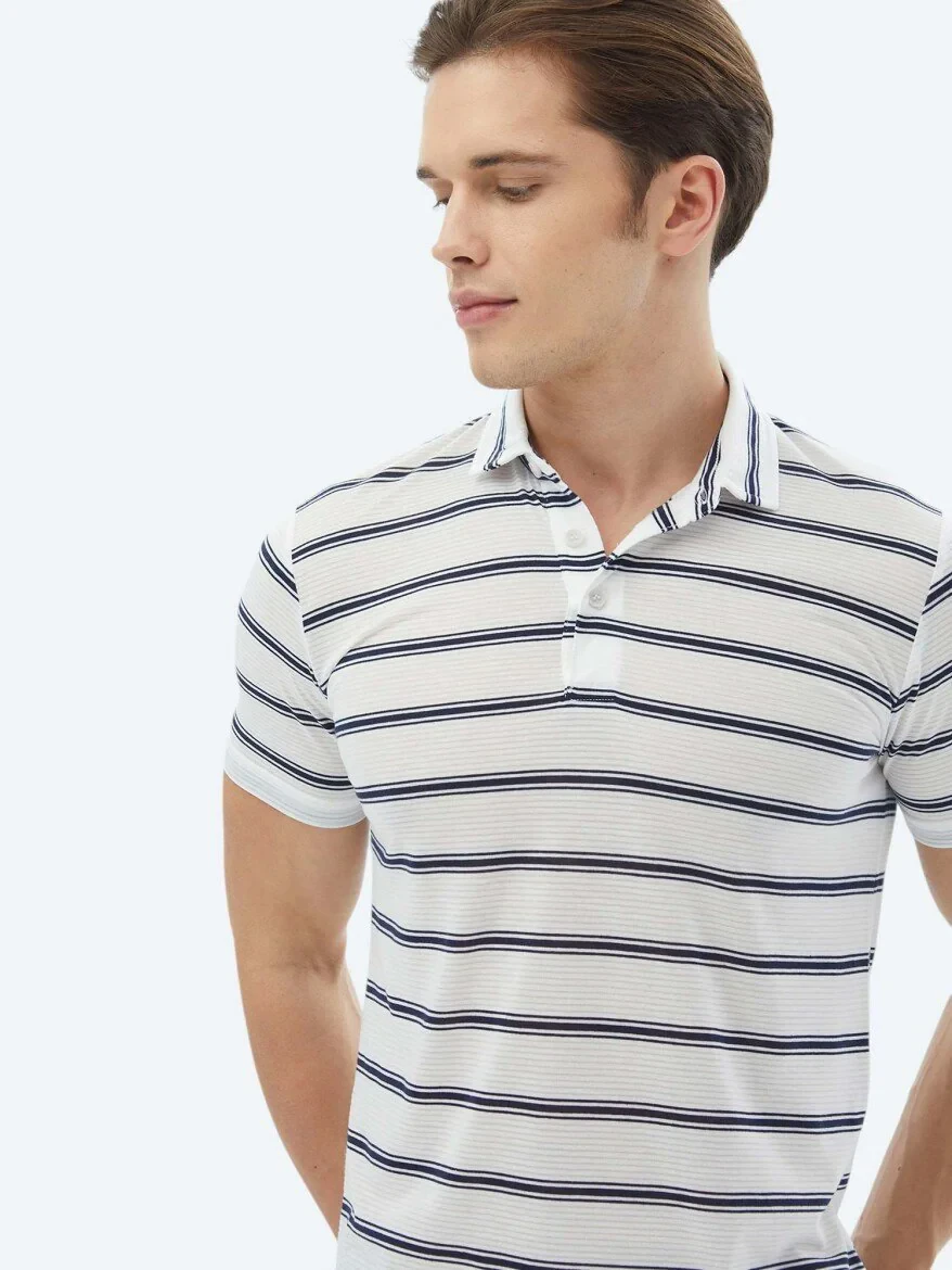 Lacivert Çizgili Polo Yaka T-Shirt - 2