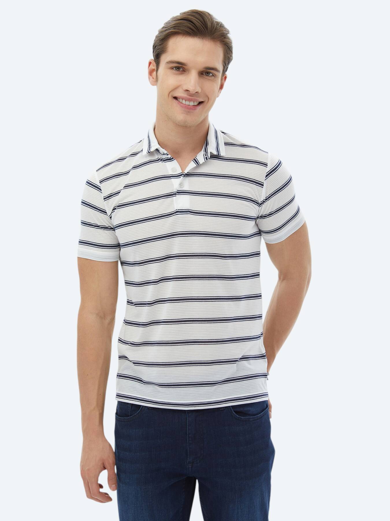 Lacivert Çizgili Polo Yaka T-Shirt
