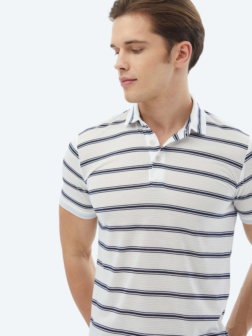Lacivert Çizgili Polo Yaka T-Shirt - KİP