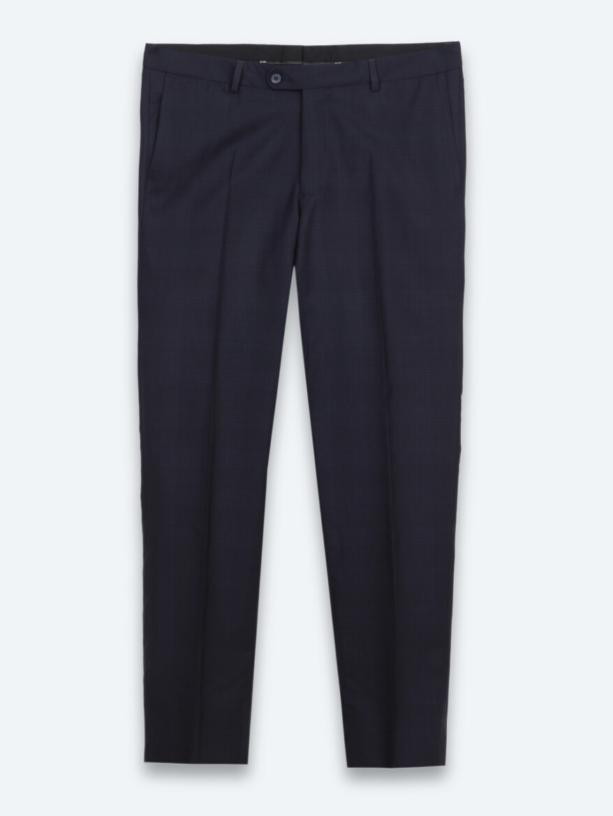 Lacivert Çizgili Regular Fit %100 Yün Takım Elbise - 6