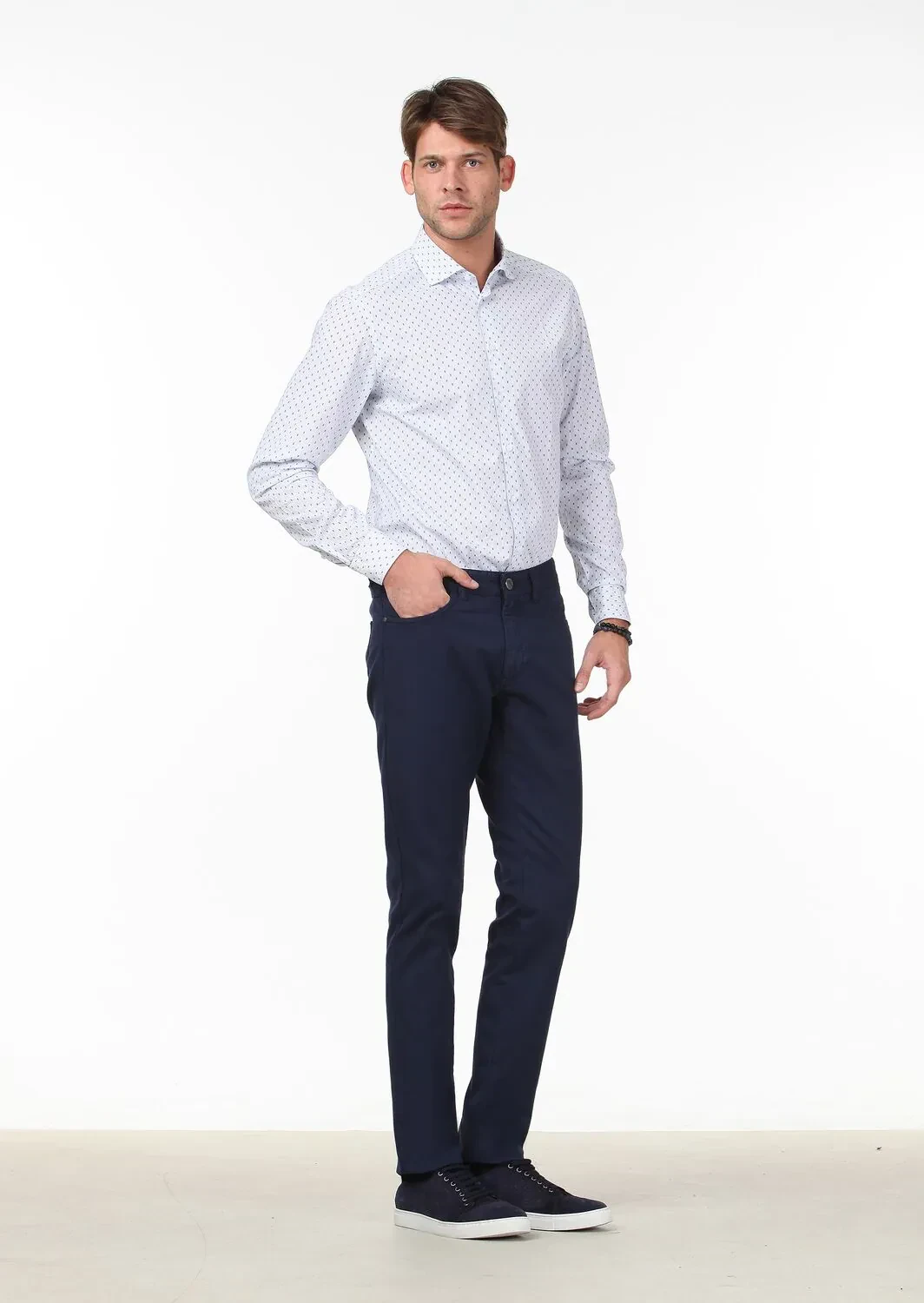 Lacivert Çizgili Regular Fit Dokuma Casual %100 Pamuk Gömlek - 1