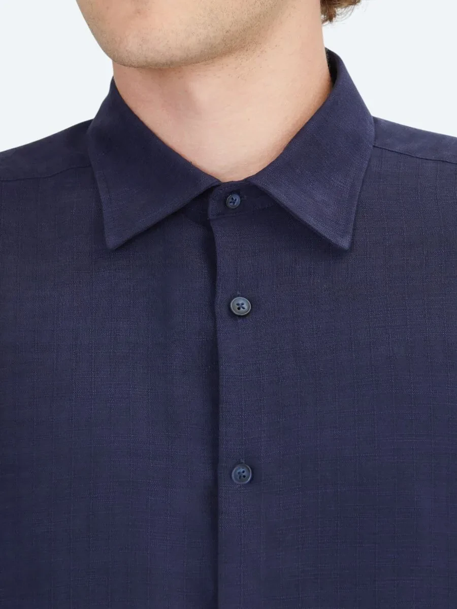 Lacivert Çizgili Regular Fit Dokuma Casual Gömlek - 4