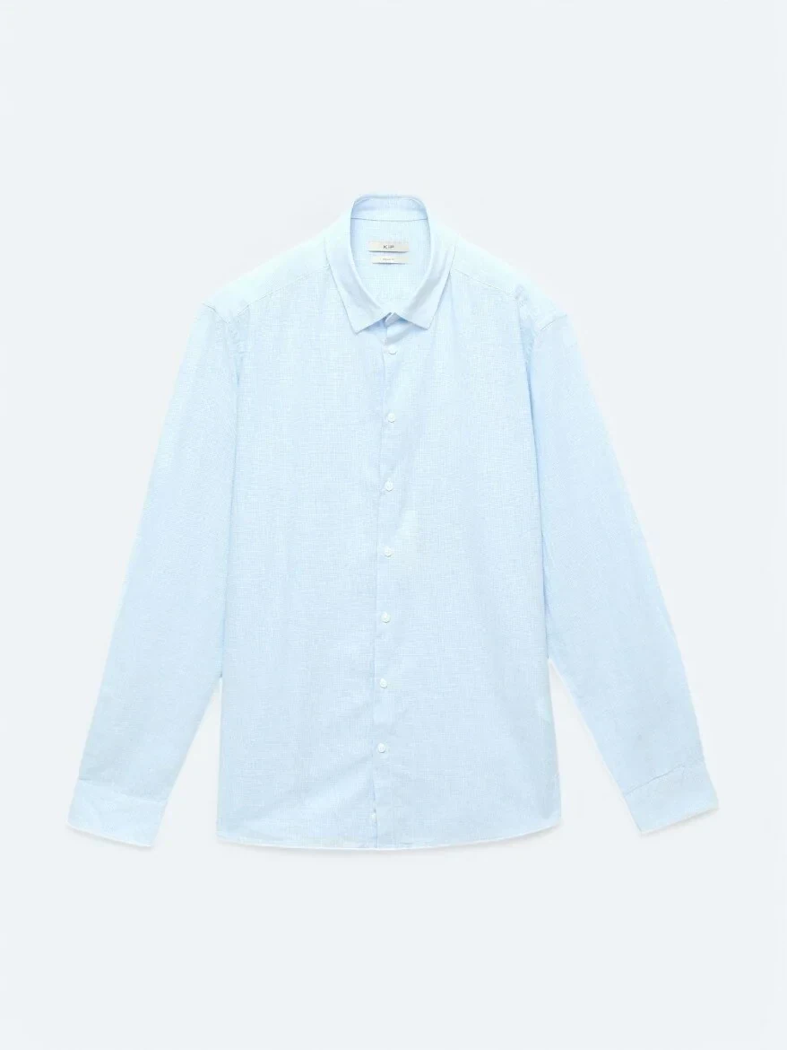 Lacivert Çizgili Regular Fit Dokuma Casual Pamuk Karışımlı Gömlek 