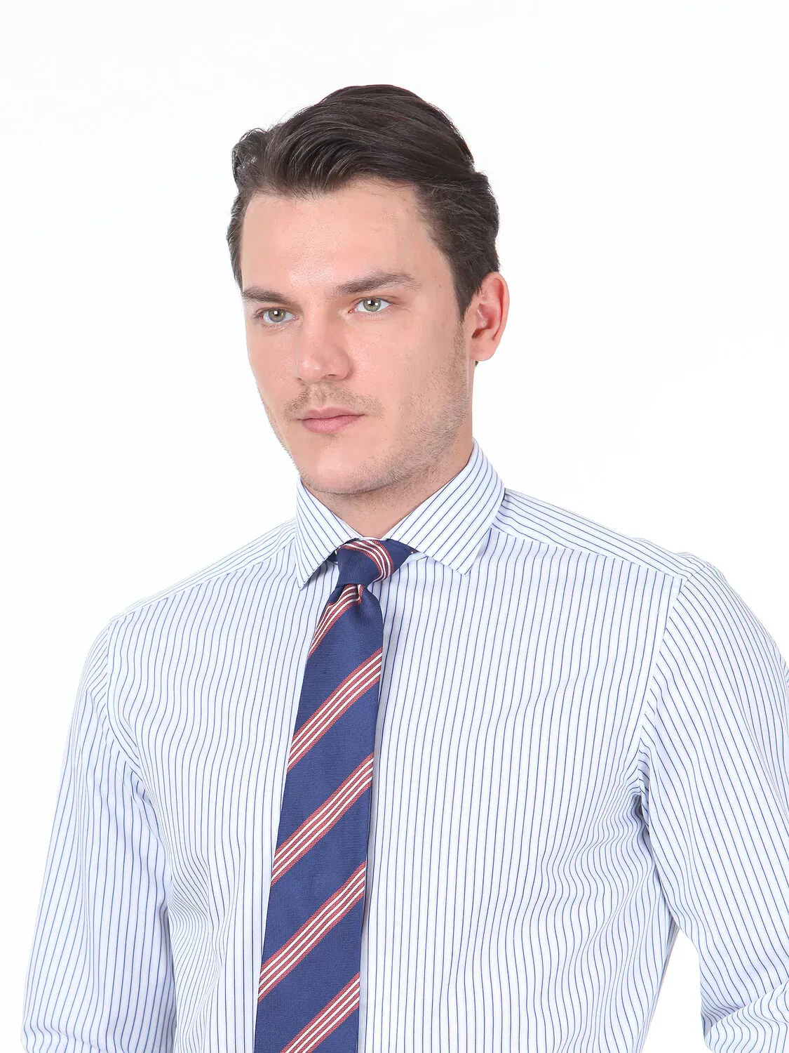 Lacivert Çizgili Regular Fit Dokuma Klasik %100 Pamuk Gömlek - 2