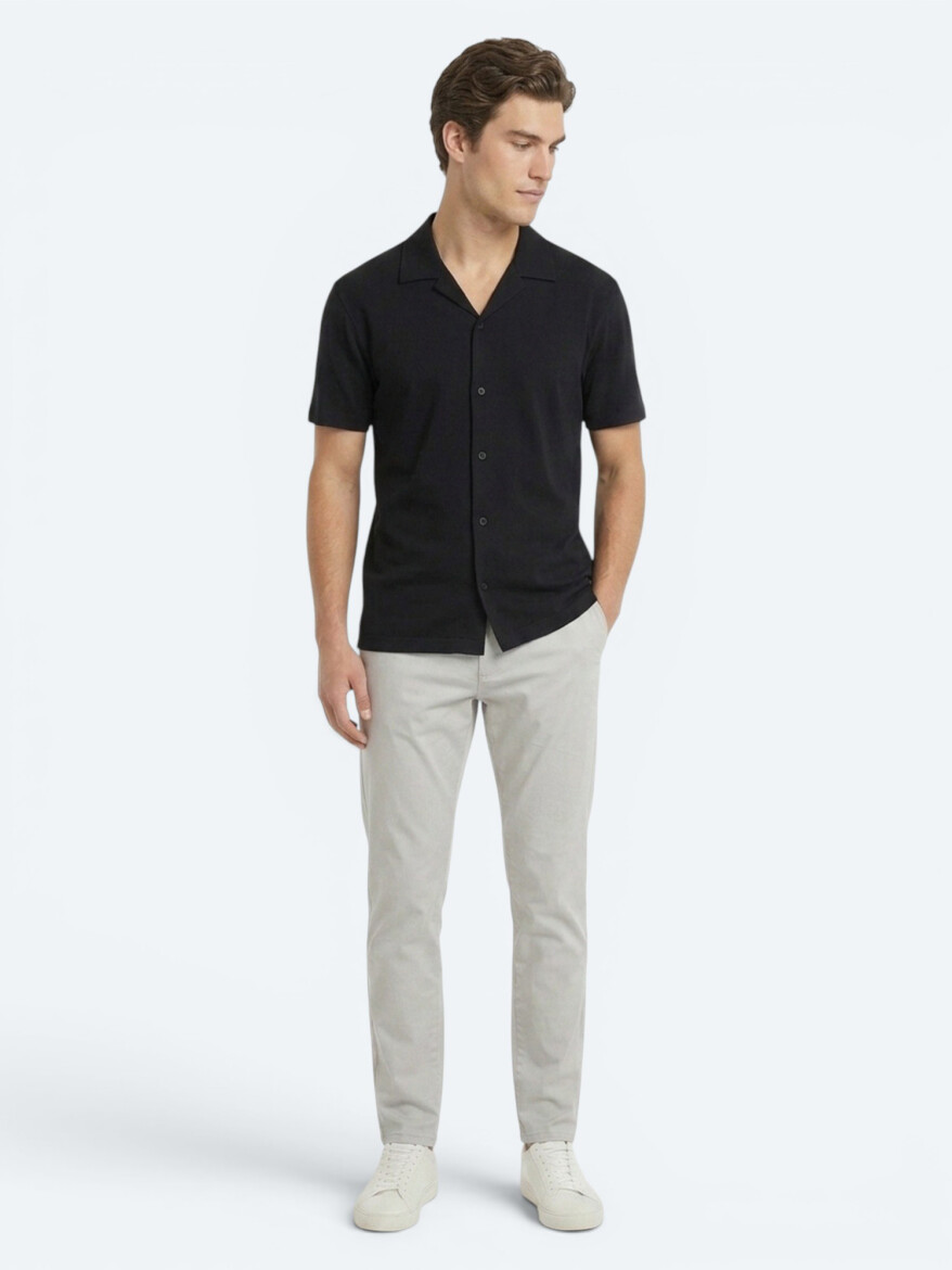 Lacivert Çizgili Regular Fit Kısa Casual %100 Pamuk Gömlek - 3