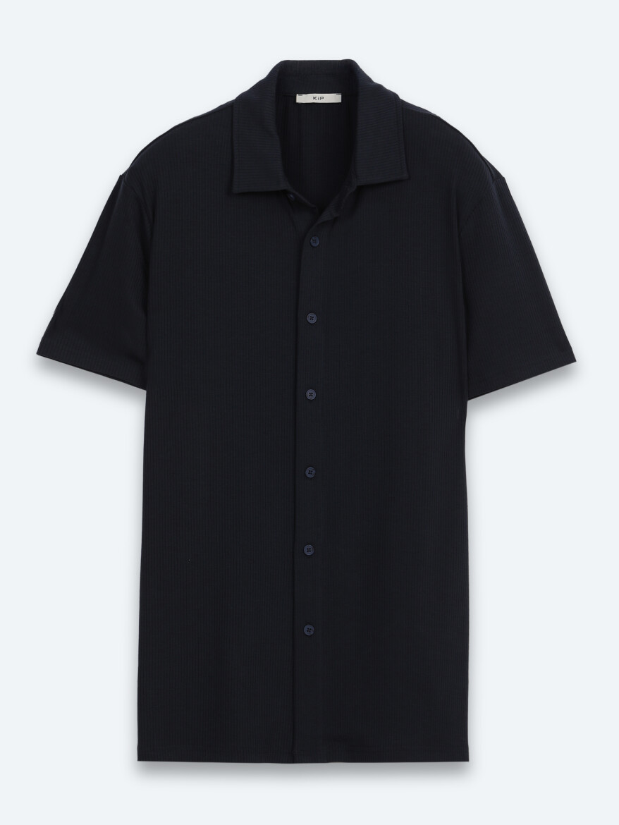 Lacivert Çizgili Regular Fit Kısa Casual Gömlek - 5