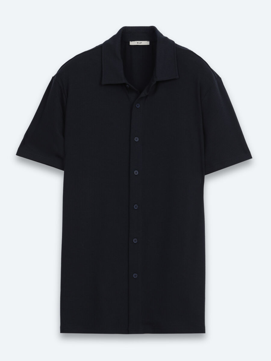 Lacivert Çizgili Regular Fit Kısa Casual Gömlek - 5