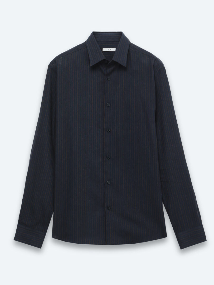 Lacivert Çizgili Regular Fit Uzun Dokuma Casual Pamuk Karışımlı Gömlek - 6