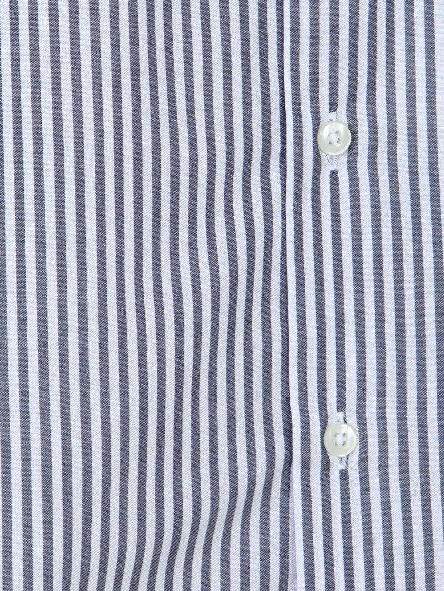 Lacivert Çizgili Regular Fit Uzun Dokuma Casual Pamuk Karışımlı Gömlek - 9