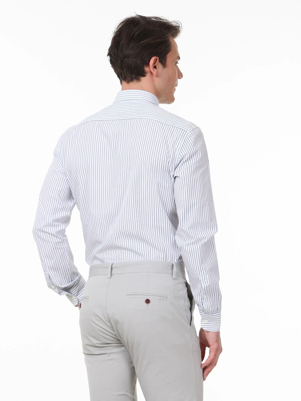 Lacivert Çizgili Slim Fit Dokuma Casual %100 Pamuk Gömlek - 4