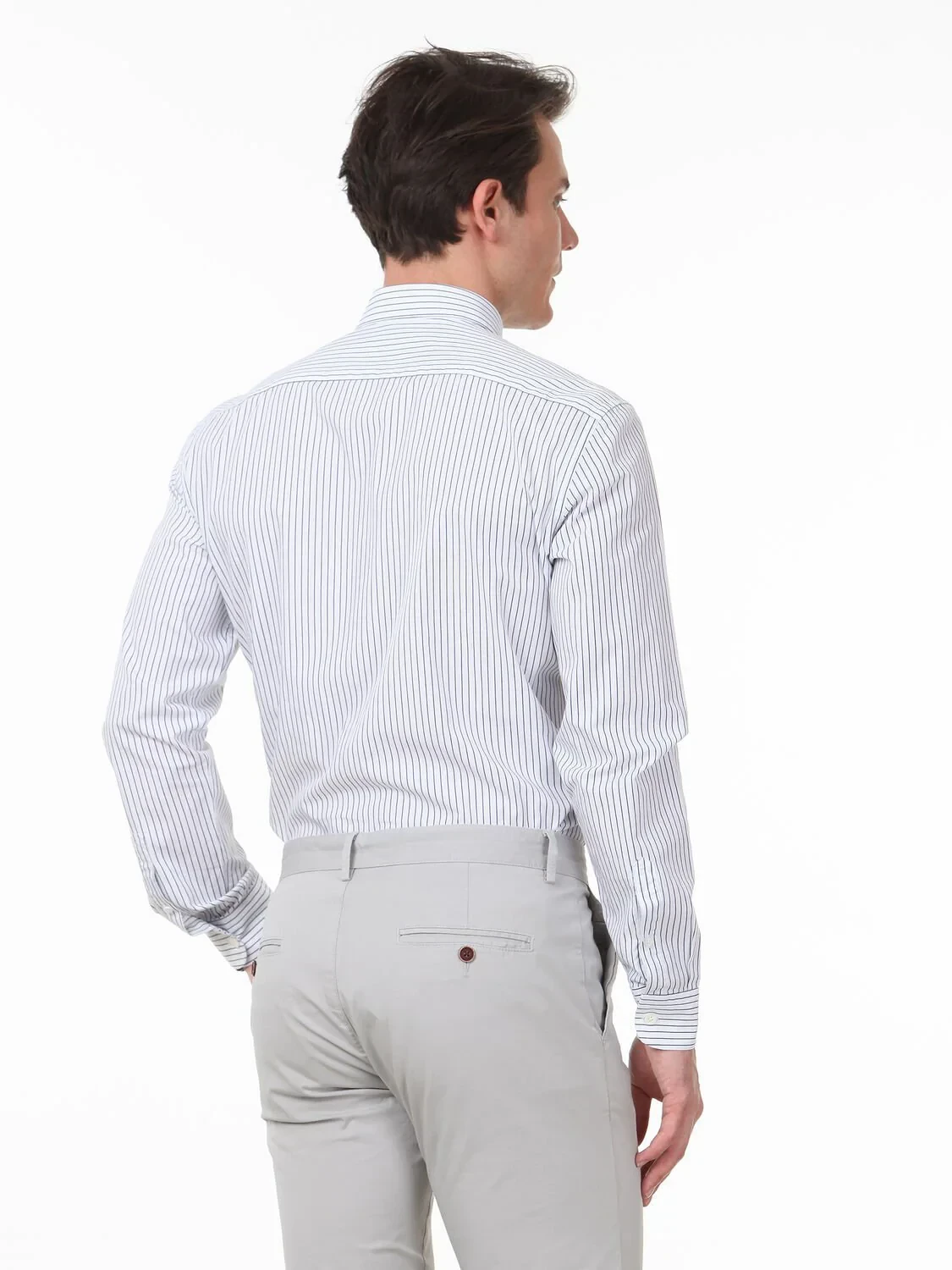 Lacivert Çizgili Slim Fit Dokuma Casual %100 Pamuk Gömlek - 4